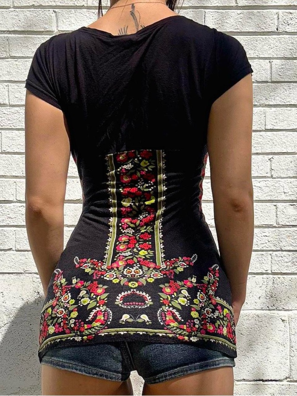 Vintage Free People Y2K Ruched Floral Fitted Tee Top - Picture 3 of 7